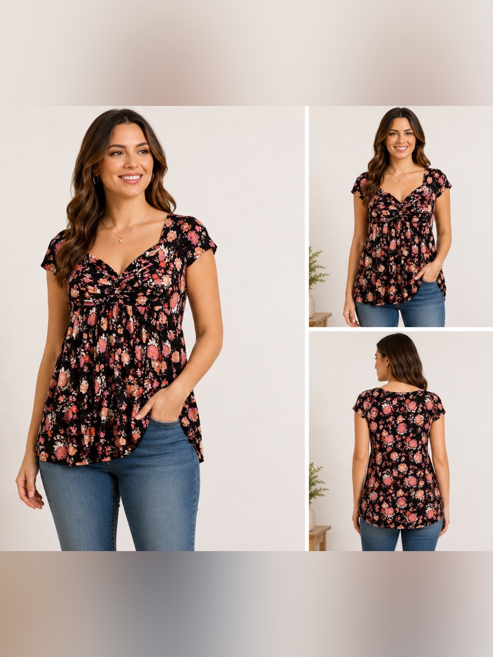 Candie’s Floral Sleeveless Babydoll Top NWT Black Pink XL